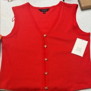 Red Star-Buttoned Sleeveless Blouse
